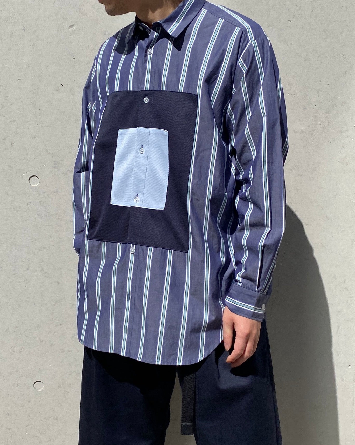 100/2コットンストライプスクエアシャツ NAVY×SAXE BLUE OPTRICO05A
