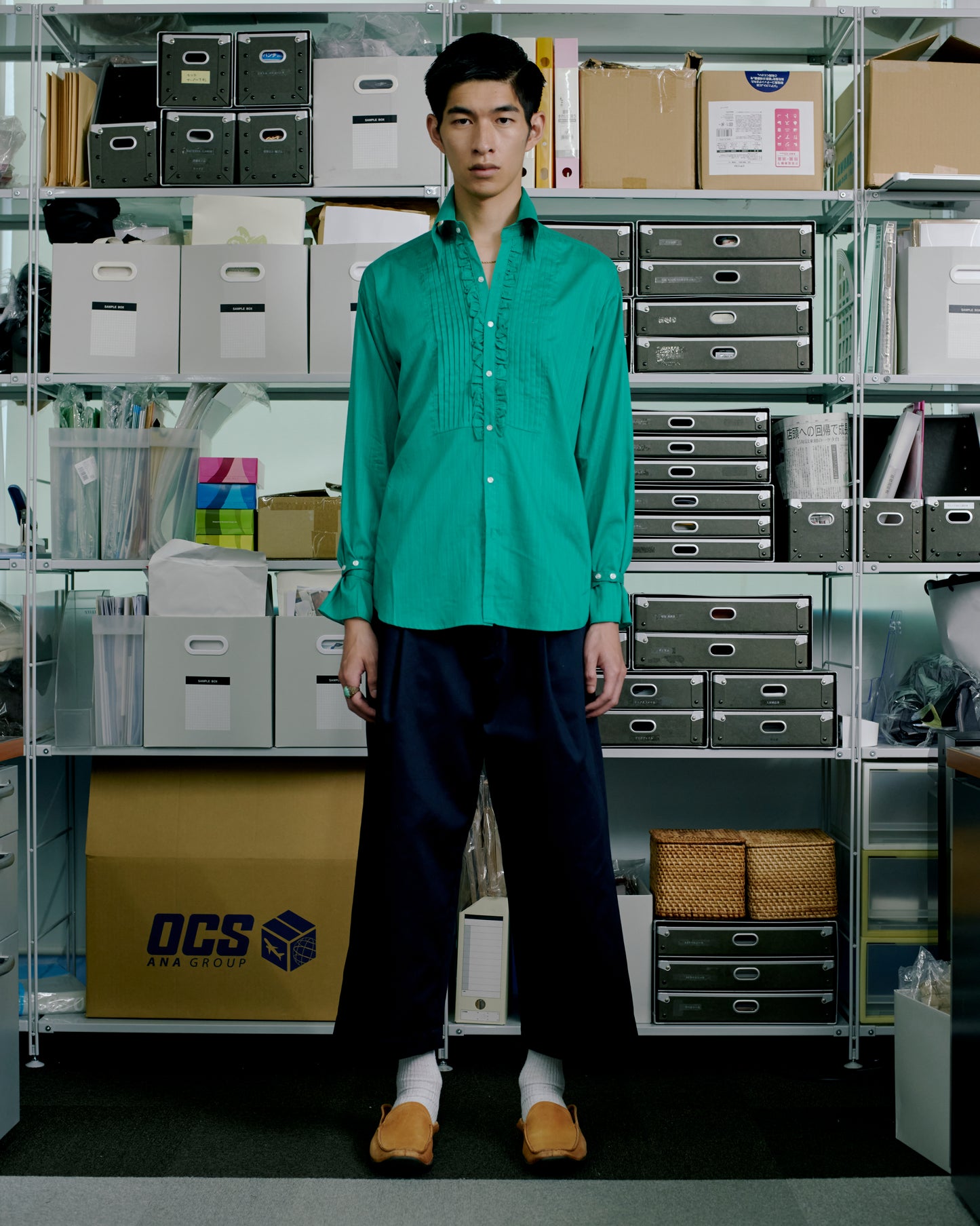 コットン60Sドビーフリルピンタックシャツ GREEN OPTRICO03A