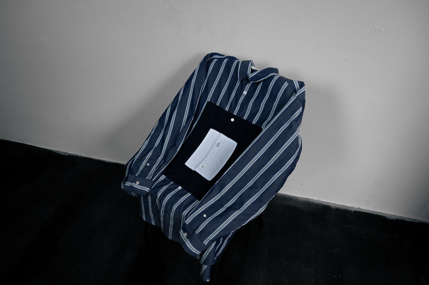 100/2コットンストライプスクエアシャツ NAVY×SAXE BLUE - OPTRICO