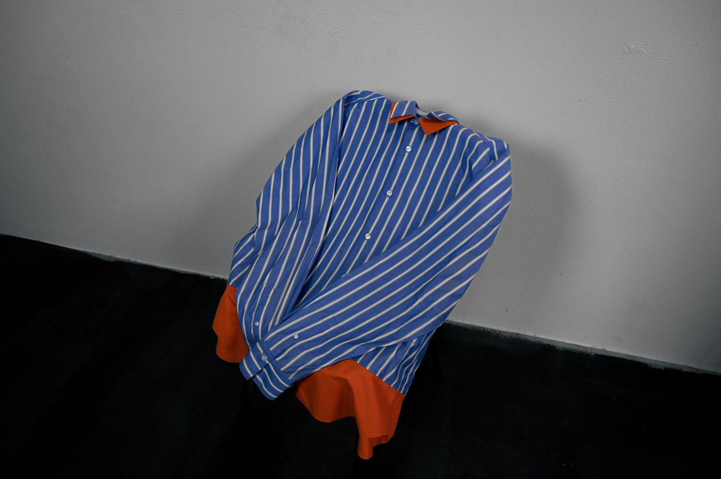 100/2コットンストライプ切り替えシャツ BLUE×ORANGE - OPTRICO